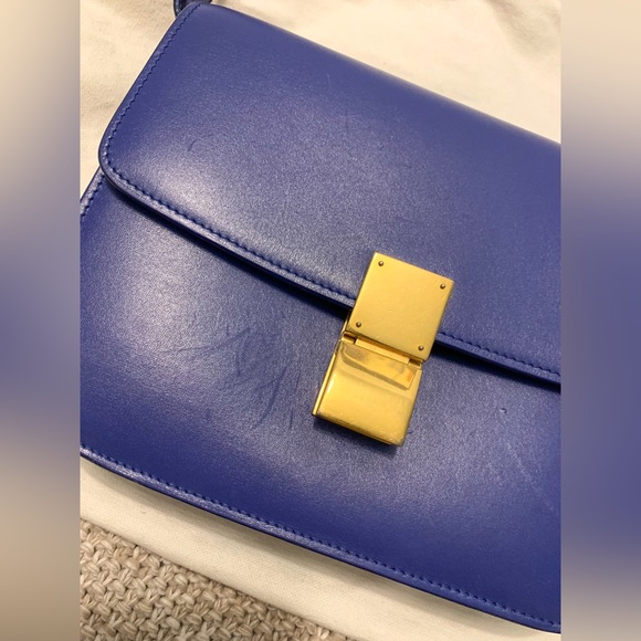 Celine medium classic box calfskin bag in blue - Picture 4 of 10